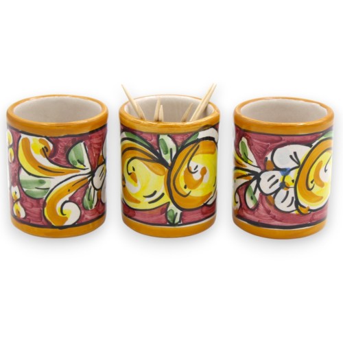 Zahnstocherhalter aus Caltagirone-Keramik, H 5 x 4 cm ca. (1 Stück), verschiedene Farben, zufällige Dekoration -  2