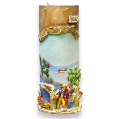 100% handgemaakte reuzentegel, ca. h 50 x 20 cm. Havenlandschap en visserstoepassingen. - 