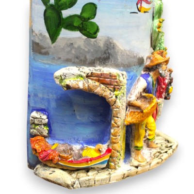 Tegola Gigante 100% Artigianale, h 50 x 20 cm ca. Applicazioni paesaggio portuale e pescatore - 
