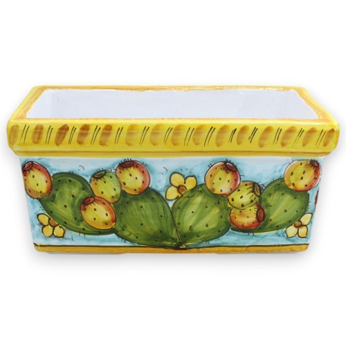 Vase boîte rectangulaire en céramique fine, Différentes options Taille - (1pc) décor figue de barbarie, fond bleu clair 