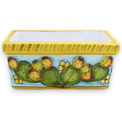 Rectangular vase box in fine ceramic, Various options Size - (1pc) prickly pear decoration, light blue background - 