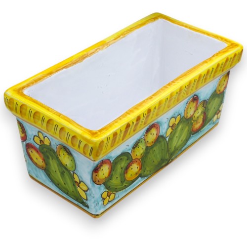 Rechteckige Vasenbox aus feiner Keramik, verschiedene Größenoptionen – (1 Stück) Feigenkaktus-Dekor, hellblauer Hintergr 2