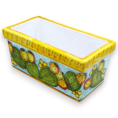 Caja de jarrón rectangular en cerámica fina, Varias opciones Tamaño - (1ud) decoración de tuna, fondo azul claro - 
