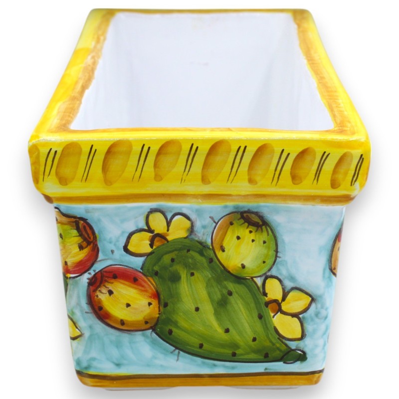 Vase boîte rectangulaire en céramique fine, Différentes options Taille - (1pc) décor figue de barbarie, fond bleu clair 