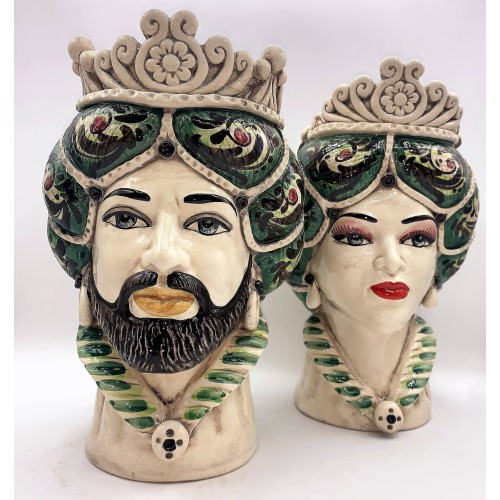 Tête sicilienne normande modèle Caltagirone en céramique hauteur 30 cm couleur vert - 