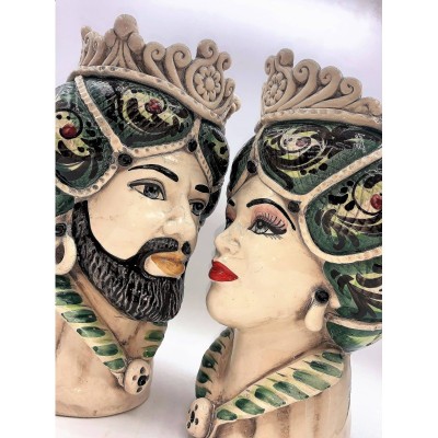 Tête sicilienne normande modèle Caltagirone en céramique hauteur 30 cm couleur vert - 