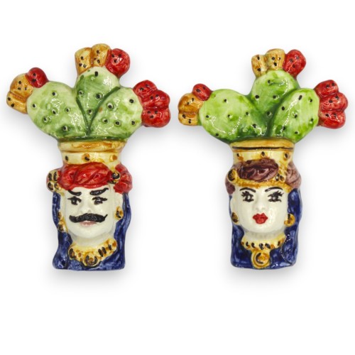 Magnet, Sicilian ceramic, Moor's head prickly pear h 10 x 7 cm approx. (1pc) With Man or Woman option - 