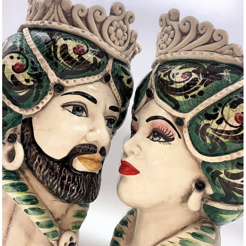 Sizilianischer normannischer Kopf, Modell Caltagirone, Keramik, Höhe 30 cm, Farbe Grün - 