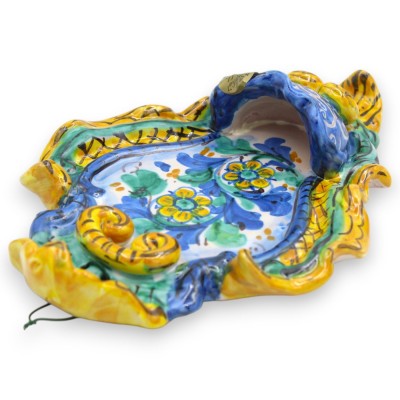 Lavatório de água benta de cerâmica siciliana - altura 23 x largura 14 cm aprox. decoração barroca e flor MD11 - 