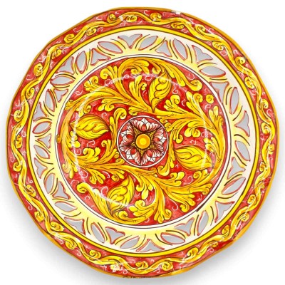 Centro de mesa de cerámica de Caltagirone festoneado y perforado, 2 tamaños (1 pieza), decoración barroca y flor, fondo 