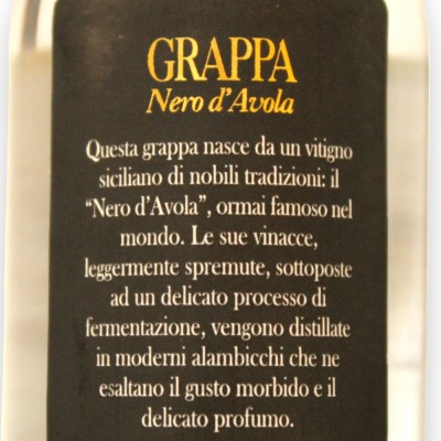Grappa Nero d'Avola, 40% ABV - 100 ml - 