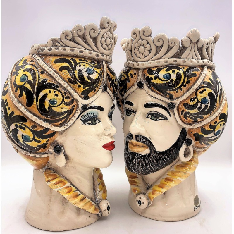 Siciliansk huvudmodell Norman keramisk Caltagirone höjd 30 cm färg Orange - 