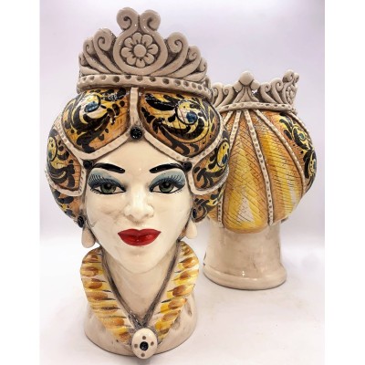 Siciliansk huvudmodell Norman keramisk Caltagirone höjd 30 cm färg Orange - 