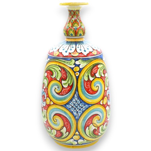 Flaschenvase, Caltagirone-Keramik - H ca. 40 cm. Mehrfarbiges Barockdekor - 