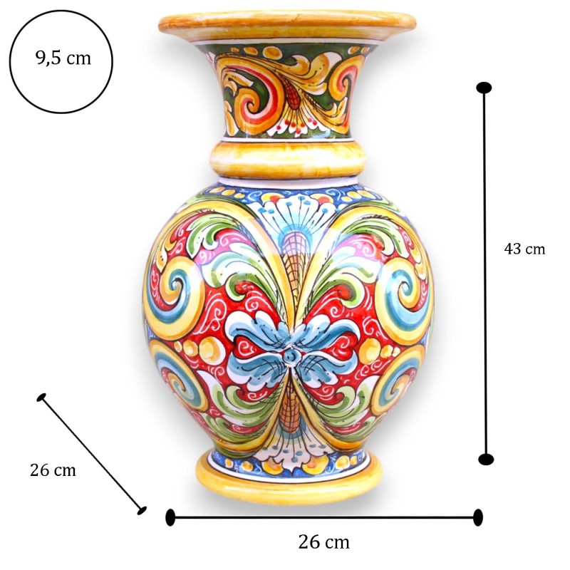 Bocciavas med hög hals, h 43 x Ø 26 cm ca. Caltagirone keramik, flerdekor och flerfärgad - 