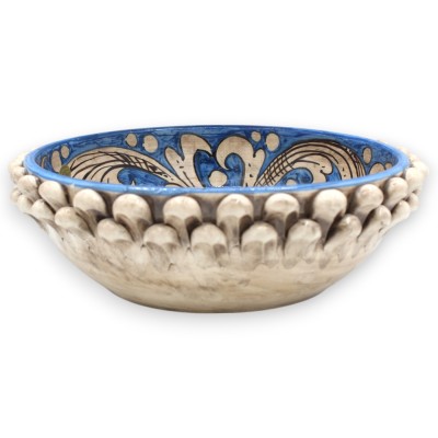 Tigela Pigna, centro de mesa de cerâmica Caltagirone, Ø 30 x 10 cm aprox. Branco antigo e Azul antigo, decoração barroca