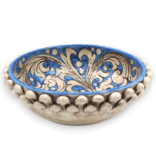 Pigna schaal, Caltagirone keramisch middelpunt, Ø 30 x 10 cm ca. Antiek wit en antiek blauw, barokke decoratie - 