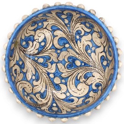 Pigna Bowl, Caltagirone ceramic centerpiece, Ø 30 x 10 cm approx. Antique White and Antique Blue, baroque decoration - 