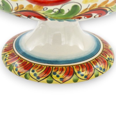 Gewellte Obstschale, Tafelaufsatz, Keramik aus Caltagirone, 2 Größen (1 Stück), roter Hintergrund, mehrfarbiges Barockde