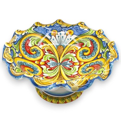 Fruitschaal als middelpunt, gedecoreerd met Caltagirone-keramiek, 2 maten (1 stuk), blauwe achtergrond, veelkleurige bar