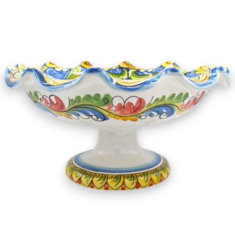 Fruitschaal als middelpunt, gedecoreerd met Caltagirone-keramiek, 2 maten (1 stuk), blauwe achtergrond, veelkleurige bar