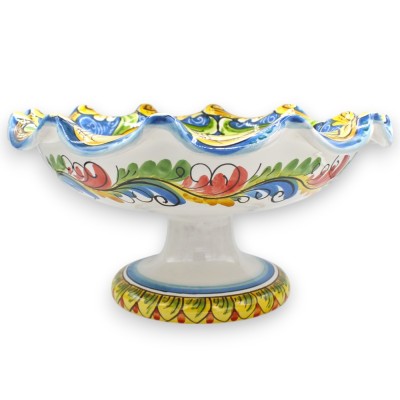 Fruitschaal als middelpunt, gedecoreerd met Caltagirone-keramiek, 2 maten (1 stuk), blauwe achtergrond, veelkleurige bar