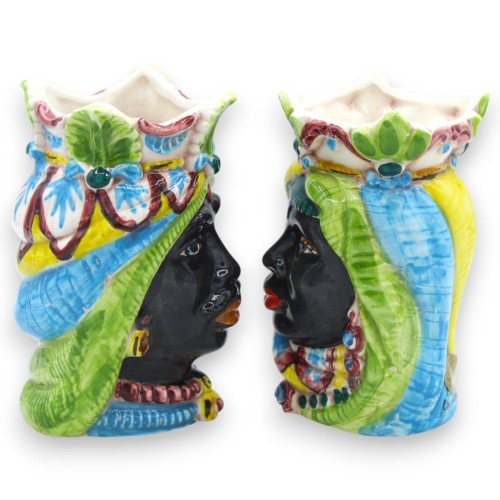 Sicilianska moriska huvuden med krona och turban (par) h 13/14 cm ca. Caltagirone keramik MD32 -  2
