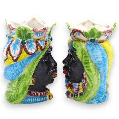 Cabeças mouriscas sicilianas com coroa e turbante (par) altura 13/14 cm aprox. Cerâmica Caltagirone MD32 - 