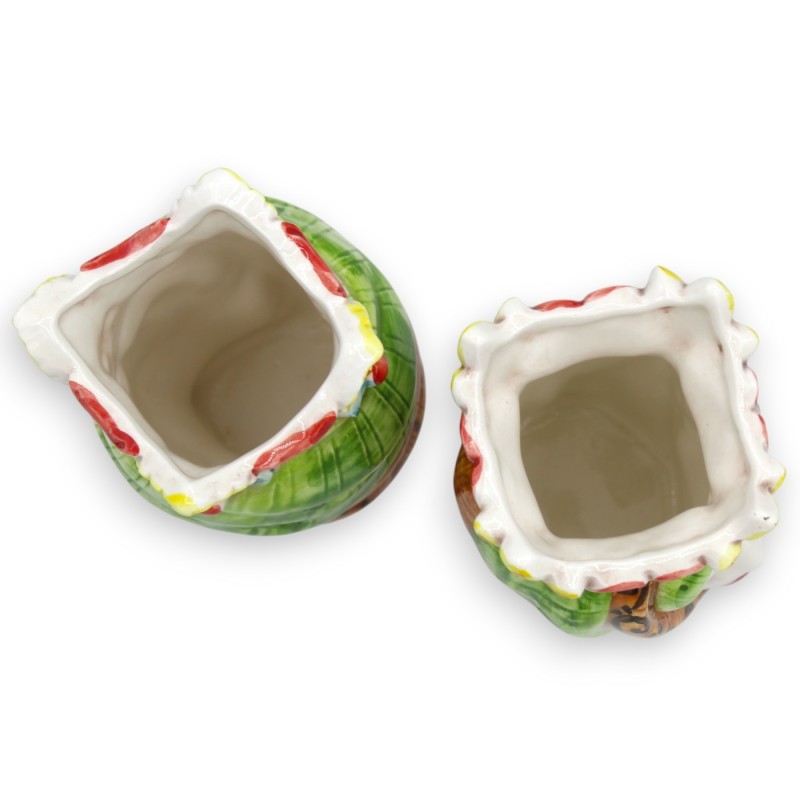 Cabezas moriscas sicilianas con corona y turbante (par) de 13/14 cm de altura aprox. Cerámica de Caltagirone MD31 - 