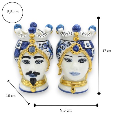 Siciliaanse Moorse hoofden (paar) h ca. 17 cm. Caltagirone keramiek, kroon en moderne decoratie - 24 karaat puur GOUD em