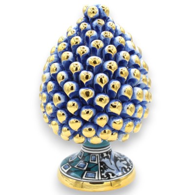 Sizilianischer Tannenzapfen, Serie Caltagirone Elite, Höhe ca. 20 cm, Stiel in Antikblau und modernem Design, Emaille au