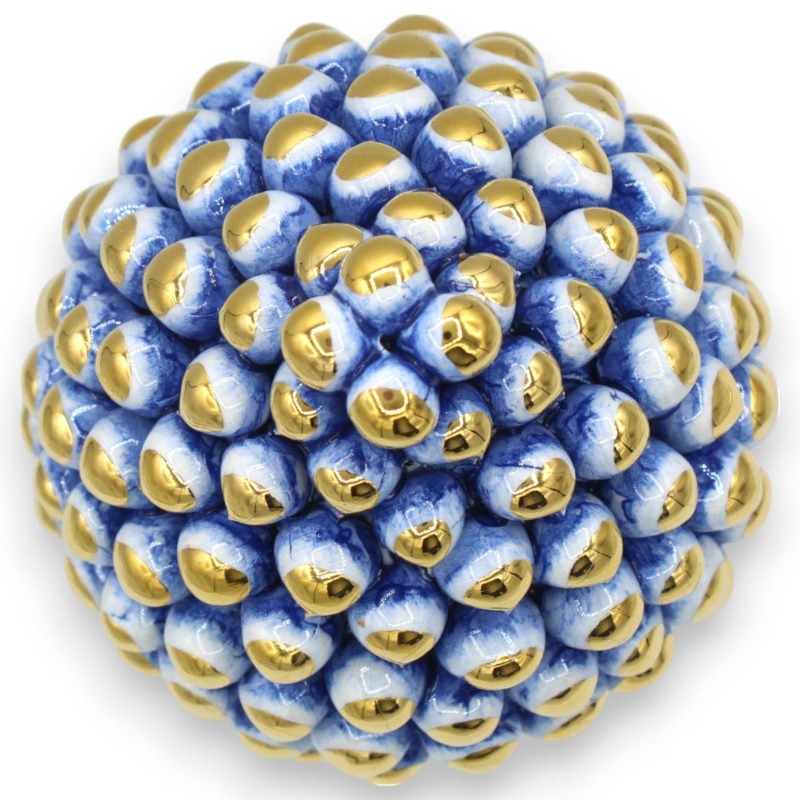 Pigna siciliana Caltagirone serie Èlite, h 20 cm ca. Blu Antico e gambo Design moderno, smalto in Oro Zecchino 24k - 