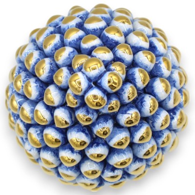 Pigna siciliana Caltagirone serie Èlite, h 20 cm ca. Blu Antico e gambo Design moderno, smalto in Oro Zecchino 24k - 