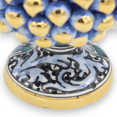 Pigna siciliana Caltagirone serie Èlite, h 20 cm ca. Blu Antico e gambo Design moderno, smalto in Oro Zecchino 24k - 