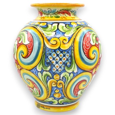 Jarrón con cuenco, altura 32 x diámetro 25 cm aprox. Cerámica de Caltagirone, multicolor. - 
