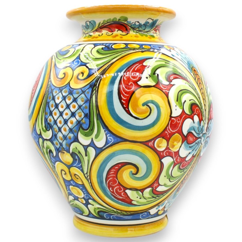 Jarrón con cuenco, altura 32 x diámetro 25 cm aprox. Cerámica de Caltagirone, multicolor. - 