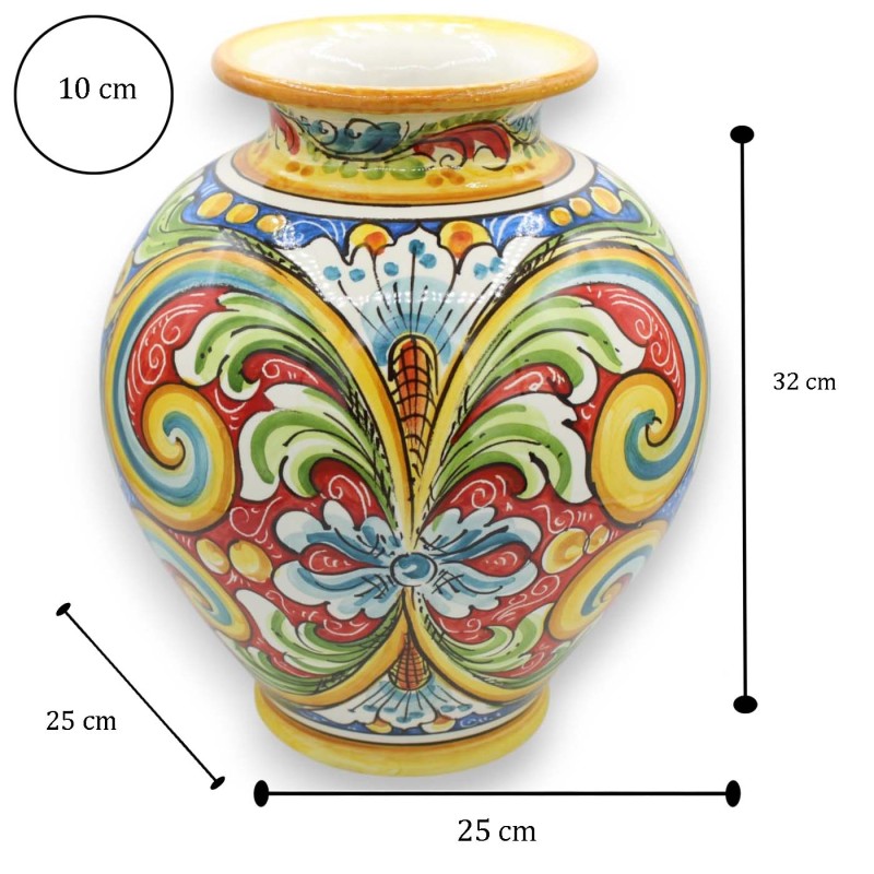 Jarrón con cuenco, altura 32 x diámetro 25 cm aprox. Cerámica de Caltagirone, multicolor. - 