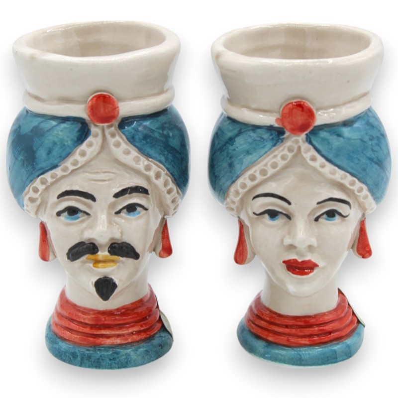 Teste di moro Siciliane (coppia) Con Turbante, h 9 / 10 cm ca. ceramica Caltagirone MD1 - 