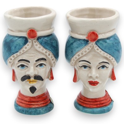 Sicilian Moorish heads (pair) with turban, h 9 / 10 cm approx. Caltagirone ceramic MD1 - 
