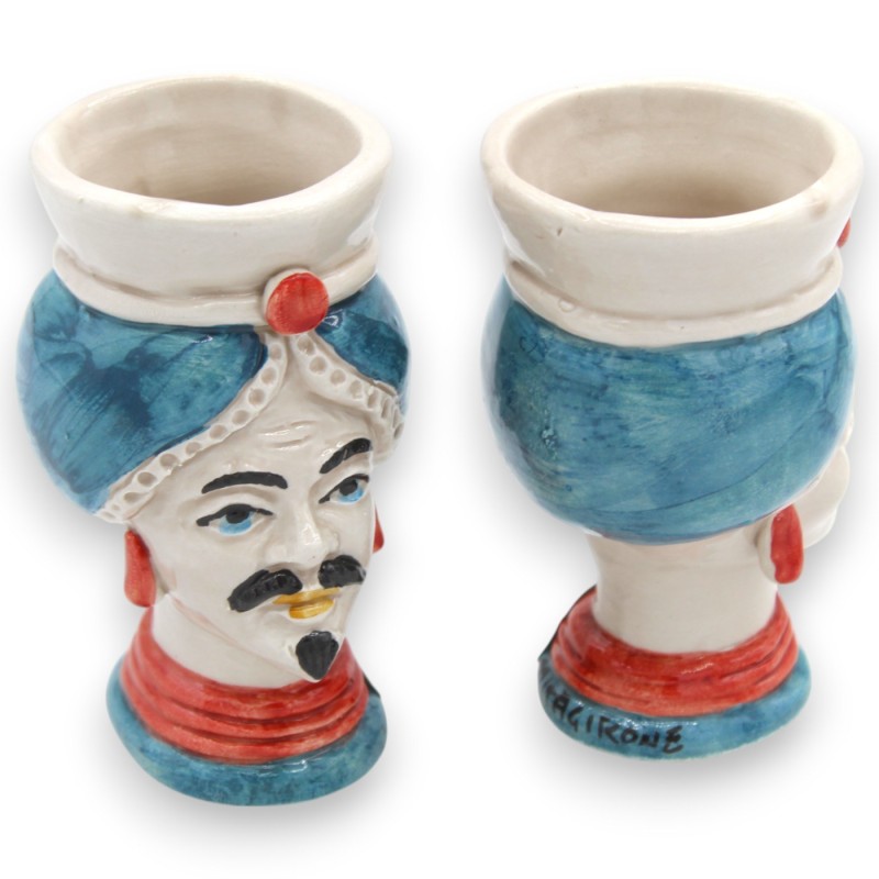 Sicilian Moorish heads (pair) with turban, h 9 / 10 cm approx. Caltagirone ceramic MD1 - 