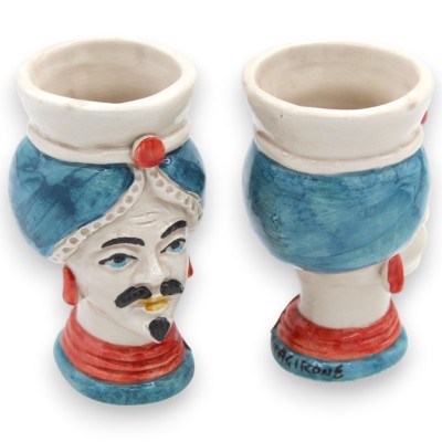 Sicilian Moorish heads (pair) with turban, h 9 / 10 cm approx. Caltagirone ceramic MD1 - 
