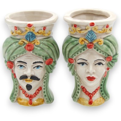 Sicilianska moriska huvuden (par) med turban, höjd 9/10 cm ca. Caltagirone keramik MD2 - 