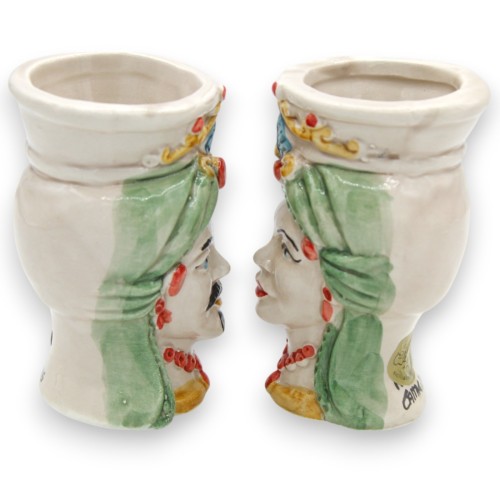 Sizilianische Maurenköpfe (Paar) mit Turban, H ca. 9/10 cm, Caltagirone Keramik MD2 -  2