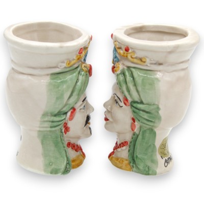 Sizilianische Maurenköpfe (Paar) mit Turban, H ca. 9/10 cm, Caltagirone Keramik MD2 - 