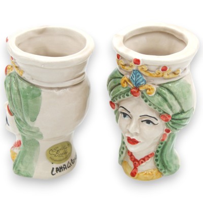 Sizilianische Maurenköpfe (Paar) mit Turban, H ca. 9/10 cm, Caltagirone Keramik MD2 - 
