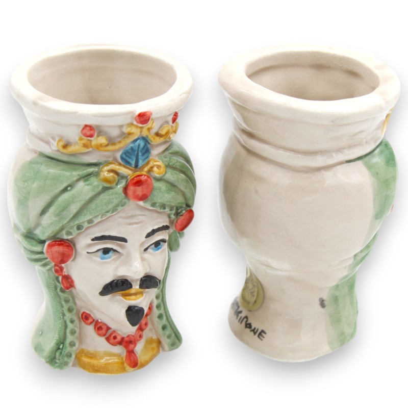 Sicilian Moorish Heads (pair) With Turban, h 9 / 10 cm approx. Caltagirone ceramic MD2 - 