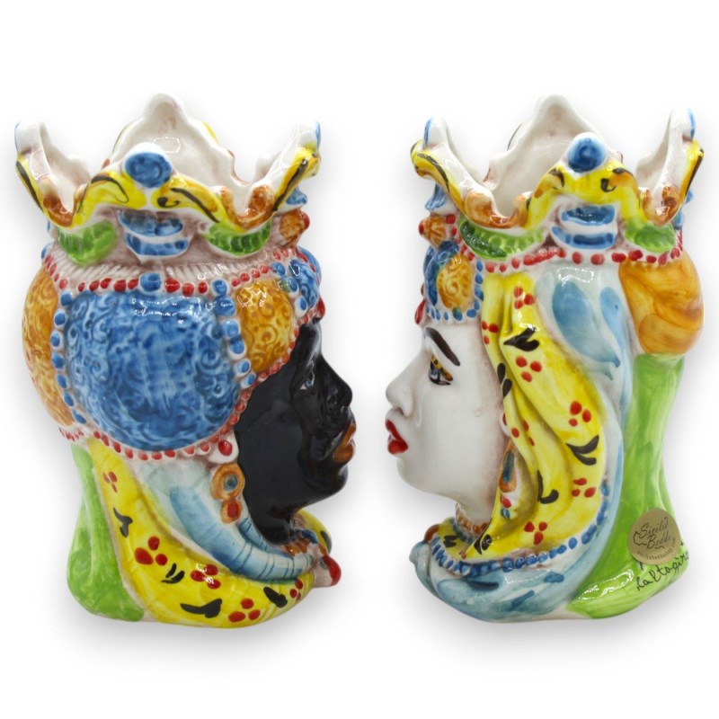 Têtes mauresques siciliennes Emiri (paire) h 13/14 cm environ. Céramique de Caltagirone MD26 - 