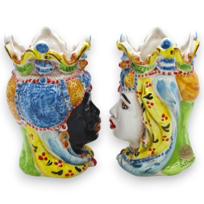 Sycylijskie głowy mauretańskie Emiri (para) wys. 13 / 14 cm ok. Ceramika Caltagirone MD26 - 