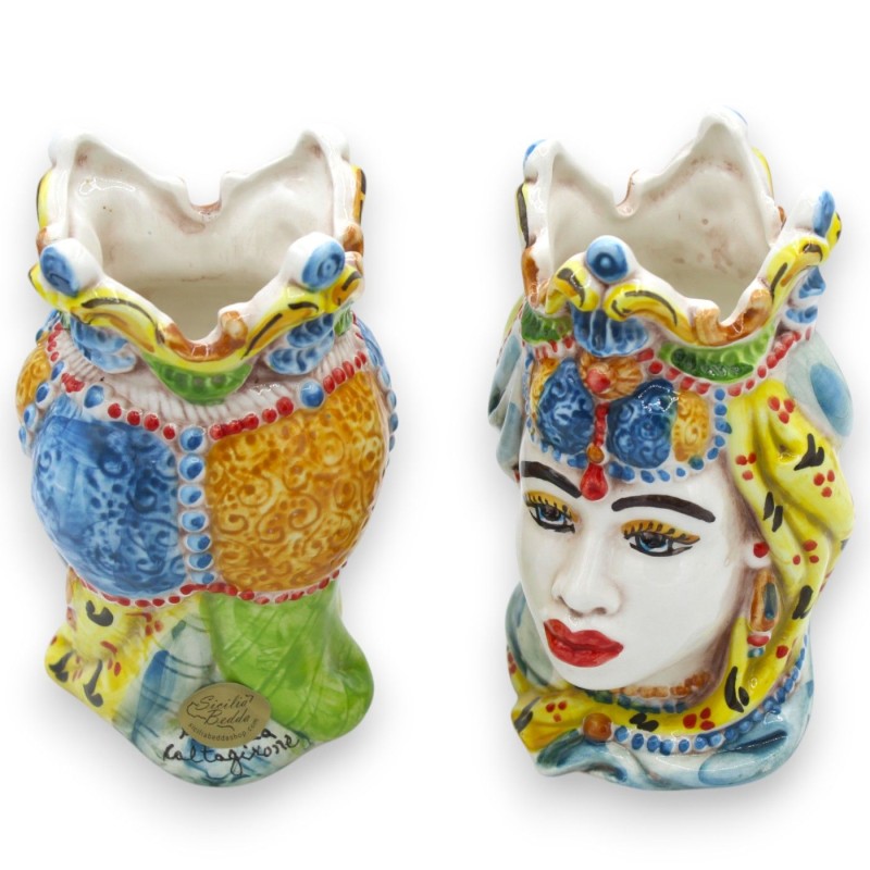 Têtes mauresques siciliennes Emiri (paire) h 13/14 cm environ. Céramique de Caltagirone MD26 - 