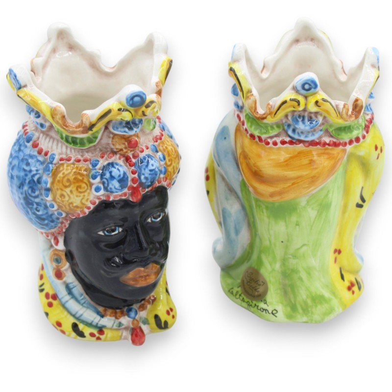 Têtes mauresques siciliennes Emiri (paire) h 13/14 cm environ. Céramique de Caltagirone MD26 - 